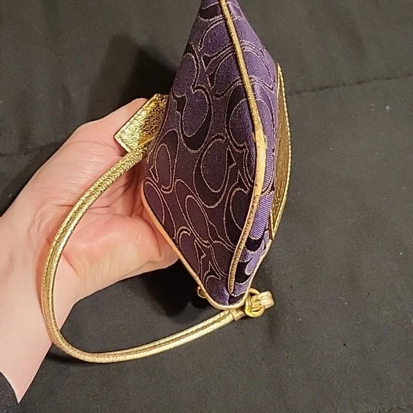 Coach Poppy Purple and Gold Signature Wristlet - Picture 9 of 13
